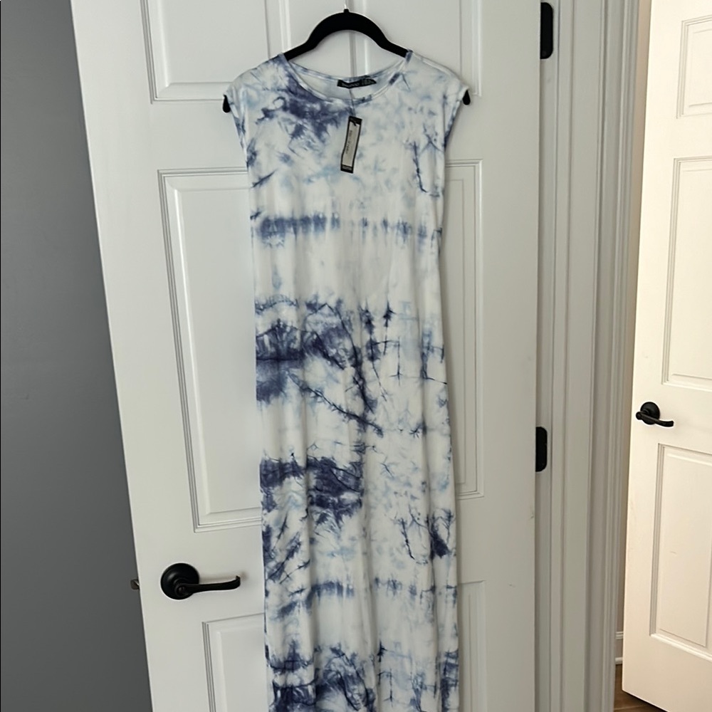 Blue and White Tie-Dye Maxi Dress